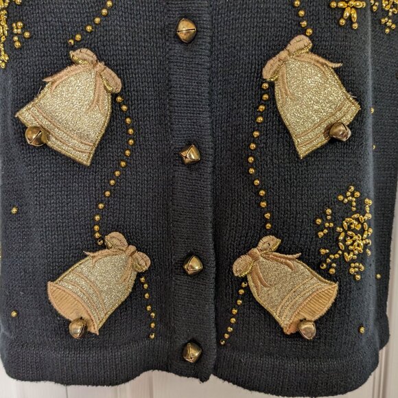 Reference Point Christmas Vest, Black, Gold appliques & beads, Jingling bells! - Picture 8 of 15